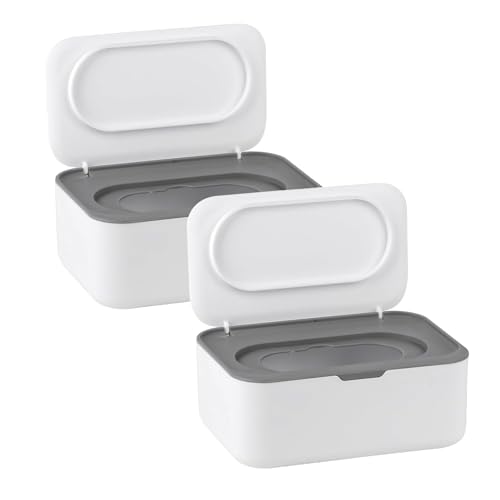 XxinXrong 2pcs Wet Wipes Dispenser, Wet Wipes Container Box Refillable, Wet Wipes Storage Box for Home Office Kitchen Bathroom to Keep Wipes Fresh and Clean - White Grey