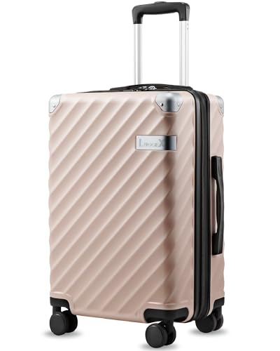 Image of LUGGEX Carry On Luggage for Airplanes, KVC Polycarbonate Hard Shell Suitcase for Travelling, Pink, Carry-On 20-Inch, Lightweight