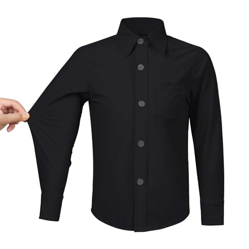 2T-16Y Boys' Stretch Long Sleeve Button Down Toddler Dress Shirt Wrinkle Free Oxford Uniform Shirt with Chest Pocket