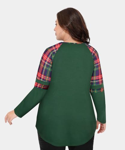 Image of CARCOS Plus Size Tops for Women Long Sleeve Fall Tunic Color Block Camo /Plaid /Leopard /Fall Blouse Crewneck Tshirt XL-5XL