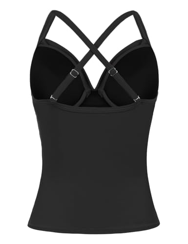 Mycoco Women's Underwire Tankini Top Cross Front V Neck Push Up Swim Top Ruched Tummy Control Bathing Suit Tops4