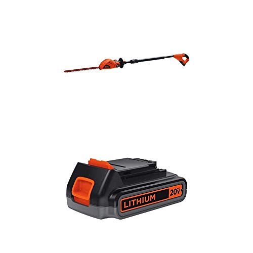BLACK+DECKER 20V MAX Cordless Pole Hedge Trimmer with Extra Lithium Battery 2.0 Amp Hour (LPHT120 & LBXR2020-OPE)