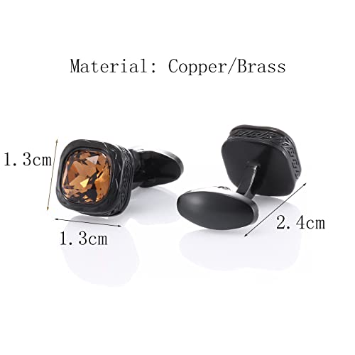 Mancuernillas para hombre negras con cristal ámbar cuadrado miniatura 4