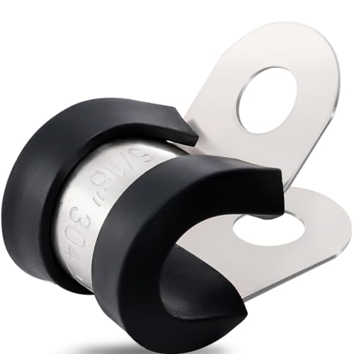 OURU 100PCS Cable Clamps 5/16 Inch 304 Stainless Steel Cable Clamps Rubber Coated Cushioned Insulated Cable Clamp,Automotive Wire Clamps,Pipe Clamps,Metal Clamp for Tube,Wire Cord Installation(8mm)