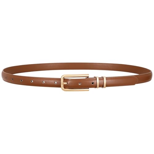 VONMELLI Women Skinny Leather Belt Thin Waist Belt for Women Jeans Dress Fashion Ladies Belt with Gold Buckle