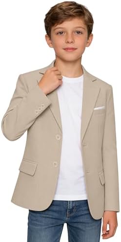 Boys Linen Blazers Slim Fit Kids Sports Coats Boys Suits Jackets for Wedding School Beige Blazer Size 5