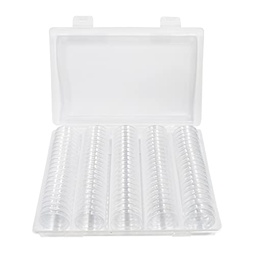 YOLCAR 100Pack 25mm Coin Storage Capsules Holder, Round High Transparency Plastic Coin Container Case For Coin Collection Supplies