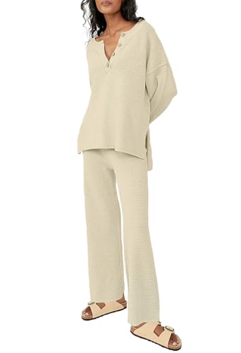 Uusollecy Zweiteiler Strickanzug Damen Set Weitem Bein Loungewear Set...