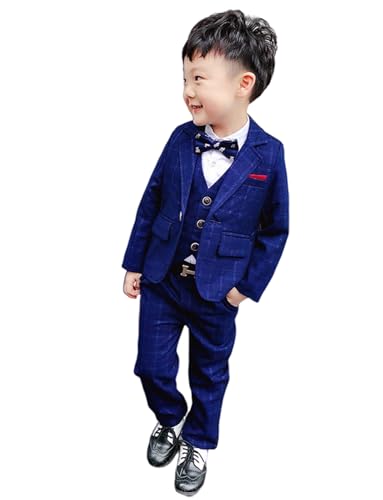 Costume 3 pièces garçon tuxedo à carreaux veste gilet pantalon