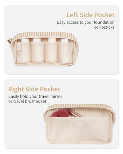 Image of Narwey Cute Makeup Bag Small Toiletry Bag Travel Cosmetic Bag Organizer Make Up Bags with Organized Pockets for Women (Brown Stripe, Large)