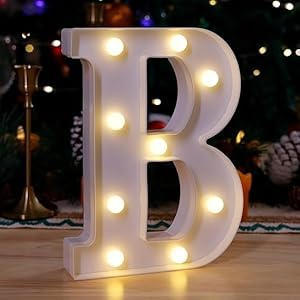 LED Marquee Letter Lights, Light Up Silver Letters Glitter Alphabet Letter Sign Battery Powered for Night Light Birthday Party (B)