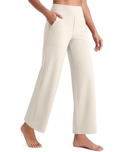 Image of G4Free EverGoing Wide Leg Ankle Pants for Petite Women with Pockets Stretch | Moisture Wicking, 4-Way Stretch, 7 /8 Ankle Length, Faux Fly Detail, Faux Back Pockets, Yoga To Casual Wear