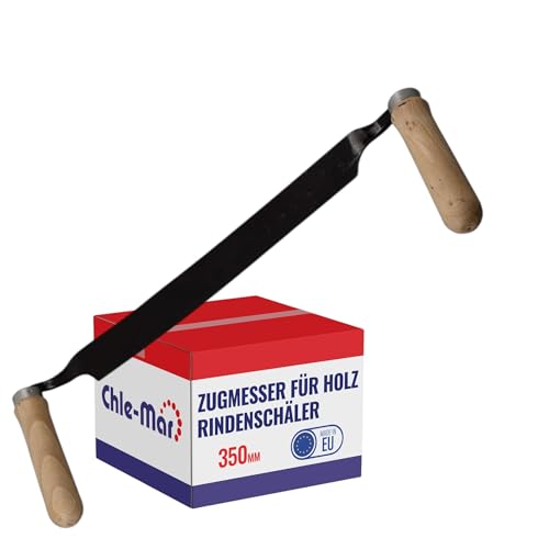 Chle-Mar - Professionelles Zugmesser mit geschmiedeter Stahlklinge | Ziehklingen für Holz | Rindenschäler mit Buchenholzgriffen | Schälmesser für Holzarbeiten & Schnitzerei | 28 cm Klinge | Made in EU