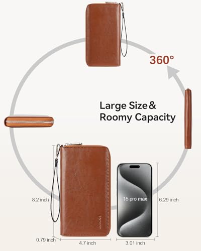 Bostanten Leather Wallet For Women Rfid Blocking Zip Around Credit Cards Holder Phone Clutch Brown thumb #3