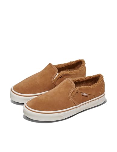 Vans Women's Asher Slip-On Shoe | Comfortable Sneakers for Walking, Fashion & Everyday Wear, Suede/Sherpa Chipmunk, 6.52