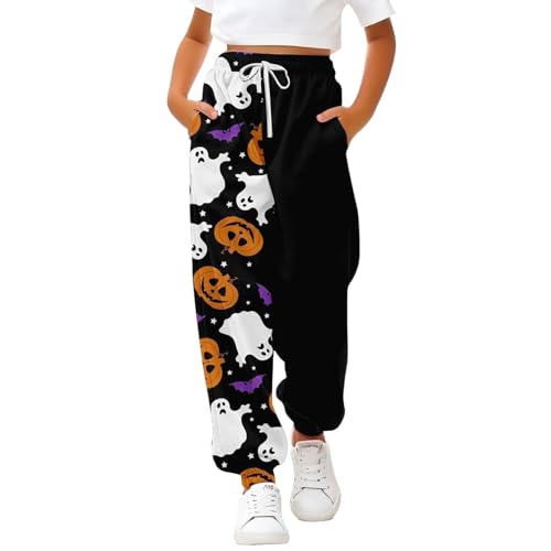 Girls Halloween Sweatpants Casual Unisex Kids Elastic High Waisted Baggy Jogger Cute Ghost Pumpkin Print Lounge Trousers