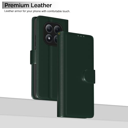 Image of Amazon Basics Flip Cover for Redmi Note 15 Pro 5G Leather Finish | Wallet Stand and Shock Proof | Inside TPU with Card Pockets | Complete Protection Flip Case (Green)