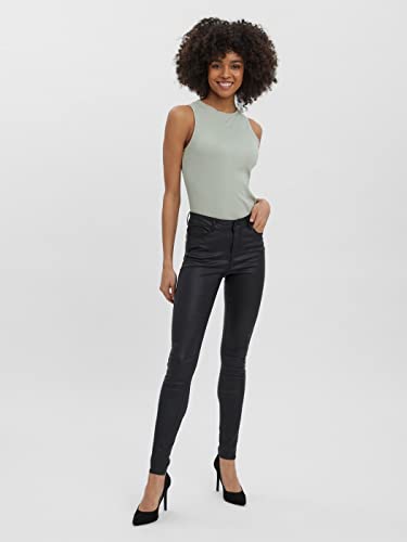 VERO MODA Women Coated Skinny Fit Jeans PU Faux Leather Pants High Waist Stretch Trousers VMSEVEN, Colour:Black, Size:M / 30L, Z - Länge L30/32/34/36/38:L30 - Afbeelding 4