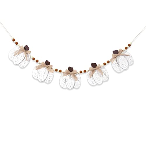 White Wooden Pumpkin Hanging Decorations - Pumpkin Bead Garland, Farmhouse Neutral Fall Decor