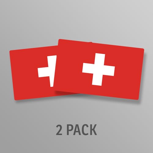 Image of World Country Flag Decal Stickers - Two Pack - for Cars Windows Bumpers Laptops Tablets Tumblers Cups Walls (Switzerland)