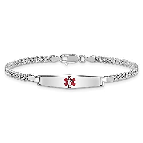 Solid 925 Sterling Silver Enamel Engravable Identification Name Bar Tag RN Registered Nurse Caduceus Symbol Medical ID Curb Cuban Link Emergency Alert Bracelet - with Secure Lobster Lock Clasp 7\"