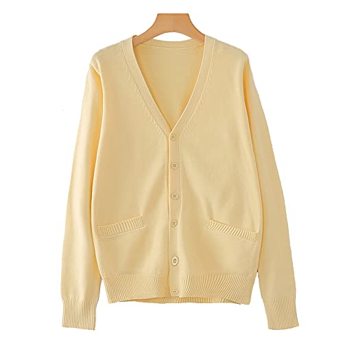 Image of Blostirno Women's Cardigan School Uniform Sweater Cardigans V-Neck Long Sleeve Button Down Knit with Pockets