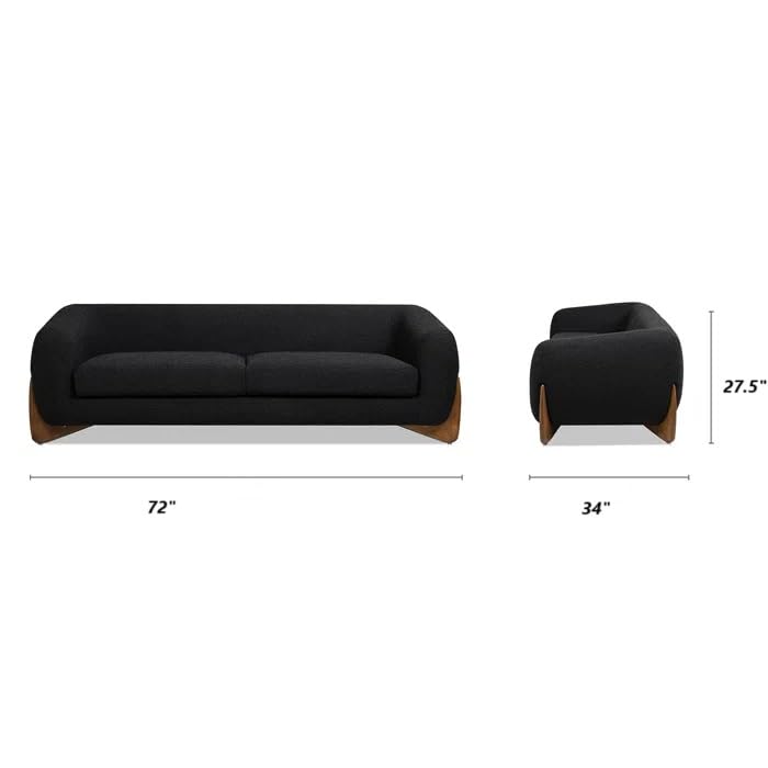 Image of Velvet Contemperory Sofa with Cushion Chaise Lounge Sectional Sofa Perfect for Living Room & Bedroom Guests Home & Office (Boucle Teddy Fabric Sofa (Black), Three Seater)