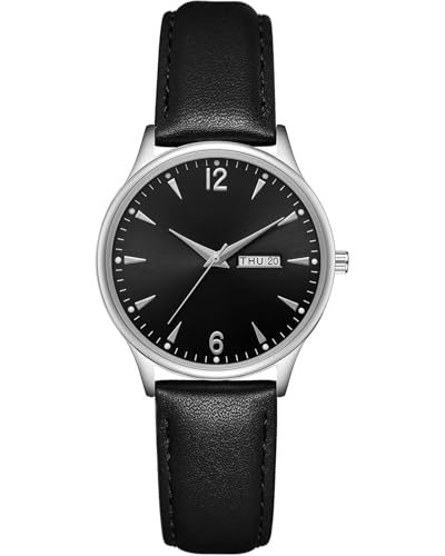 CIVO Armbanduhr Damen Lederarmband Schwarz: Einfache Analog Quarz Damenuhr - Wasserdicht Leuchtend Datum Uhr für Frauen