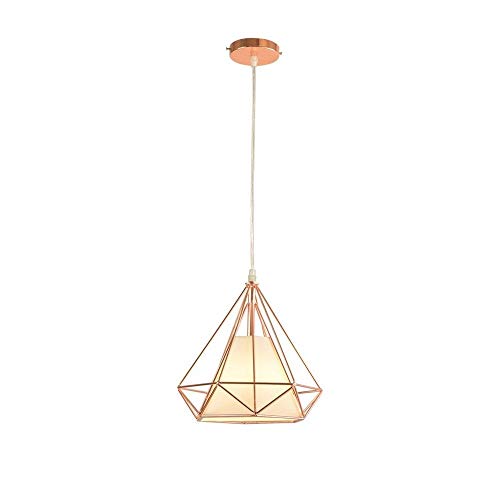 Wmmner Retro Industrial Lámpara Colgante de una Sola Cabeza Loft Restaurante Creativo Tienda de Ropa Candelabros Línea de Exposición Lámpara Diamante Oro Hierro Metal Cesta Jaula Luz de Techo Barra Vi