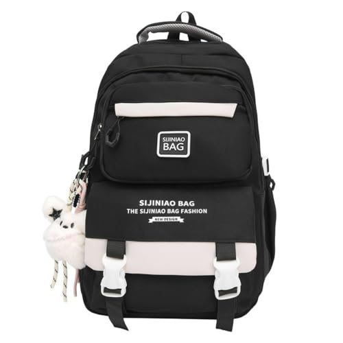 Cute Backpack with Free Bear/Duck Pendant Kawaii Ulzzang Japanese Korean Large Bag Casual Backpack (02 black)