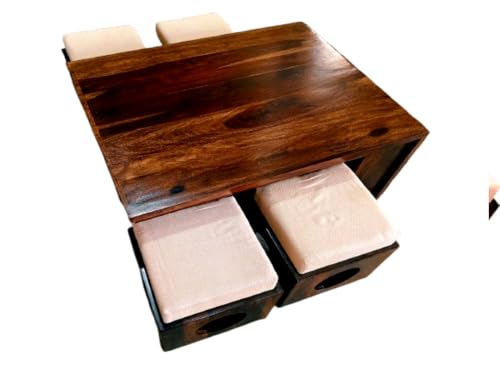 Image of Furniture Sheesham Wood Round Center Coffee Table | Wooden Teapoy Tea Cocktail Tables (Light Walnut Finish, 96.5D x 76.2W x 45.7H CM)