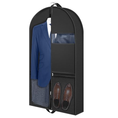 43-inch Suit Bag Garment Bag for Travel and Storage, Garment Bags for Hanging Clothes with Zipper and Visible Transparent Window, Black,1 Pack