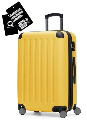 Hauptstadtkoffer Spree - Mittelgroßer Hartschalenkoffer + Digitaler Gepäckanhänger, TSA, 4 Rollen, Koffer, Trolley, Rollkoffer, Reisekoffer, Volumenerweiterung, 65 cm, 74 Liter, Gelb
