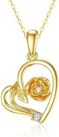 SISGEM 9 ct Gold Heart Necklace for Valentines Day, Solid Yellow Gold Mother and Daughter Pendant Necklace, Gold Garnet Necklace, for Women Girls Ladies Mum Sisters, 16"+1"+1"