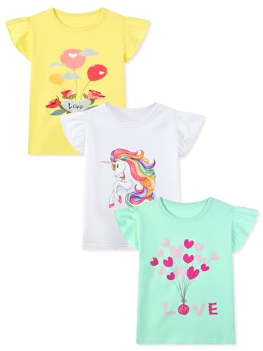 Image of HILEELANG Girl T-Shirts Short Sleeve Graphic Tees Cotton Casual Summer Tops Shirts Packs
