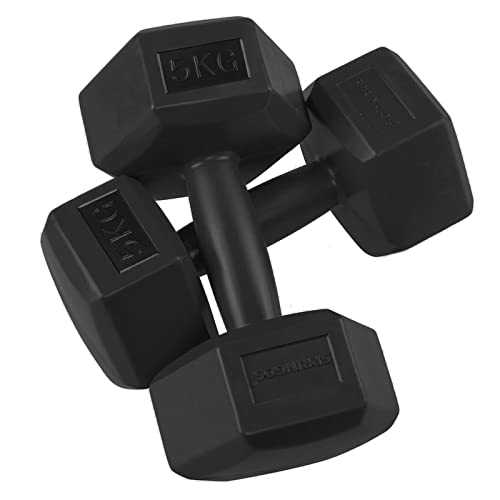 SPRINGOS Mancuernas Hexagonales Set 2 x 5 kg Pesas Fitness de Bitumen para Entrenamiento de Fuerza y Resistencia