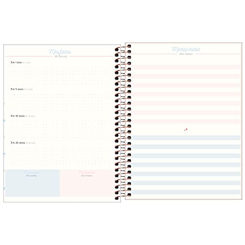 Planner Espiral 17,9 x 24 cm Soho 90 Grande Permanente - Estampa Listras rosinhas - new dreams - Til
