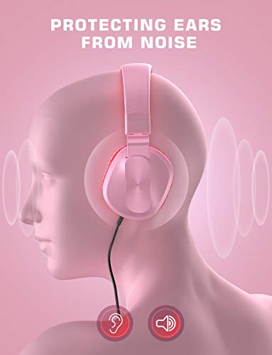 PeohZarr On-Ear Headphones with Microphone, Lightweight Folding Stereo Bass Headphones with 1.5M Tangle Free Cord, Portable Wired Headphones for Smartphone Tablet Laptop Computer MP3/4-Pink