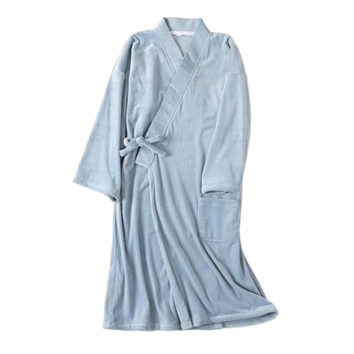 Men Fleece Robe Terry Cloth Plush Soft Warm Long Bathrobe Unisex Flannel Solid Color Pajamas Couple Fashion Sleepwear