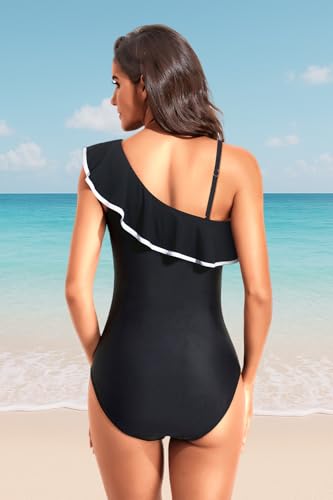 Tempt Me Women One Piece Swimsuits Tummy Control One Shoulder Bathing Suits Ruffle Swimwear