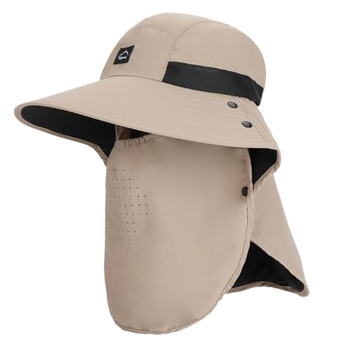 Image of Rosoz Outdoor Sun Hat for Men Women, UPF50+ Protection Safari Cap Wide Brim Mesh Fishing Hat with Neck Flap Beach Garden