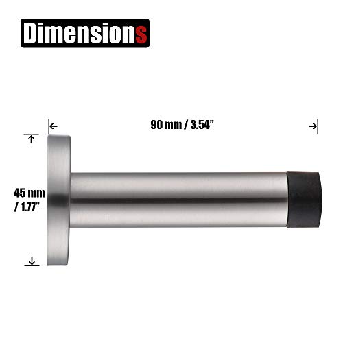 JQK Door Stopper Gold, 304 Stainless Steel Thicken 1mm Sound Dampening Door Stop Bumper Wall Protetor 2 Pack, Brushed Gold, DSB5-BG-P2