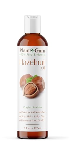 Plant Guru Hazelnut Oil 8 fl. oz. Cold Pressed 100% Pure Natural Carrier - Skin Face Body And Hair Growth Moisturizer. Great For DYI Cream Lotions and Lip balm.