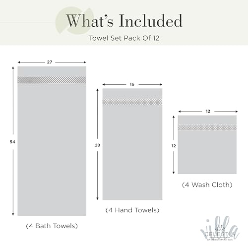 Image of 12-Piece 100% Cotton Towel Set, 4 Bath Towels, 4 Hand Towels, 4 Wash Cloth, Quick-Dry, Sage