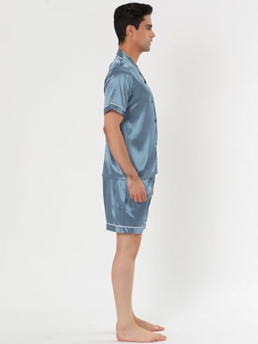 Lars Amadeus Men's Satin Pajama Sets Short Sleeves Summer 2 Piece Loungewear Sleepwears Nightwear3