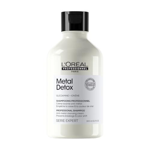 L'Oréal Professionnel, Champú Sin Sulfatos, Limpiez Suave, Cabello más Fuerte y Protegido, Evita la Rotura, Enriquecido con Glicoamina, para Todo Tipo de Cabello, Metal Detox, 300 ml