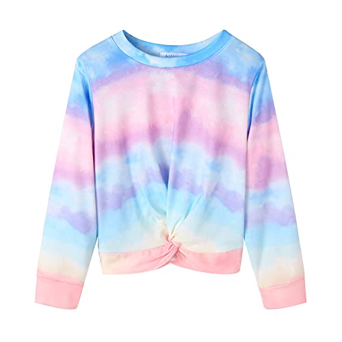 Arshiner Mädchen Sweatshirt Tie-Dye Langarm Pullover Rundhals Sport Mode Kinderkleidung Leichtgewicht Langarmshirt für Mädchen 7-8 Jahre