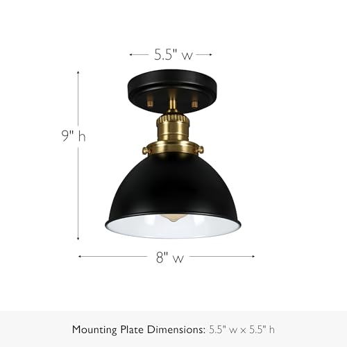 Image of Design House Savannah Rustic Farmhouse Ceiling Light, Semi-Flush Mount, Dimmable, Satin Gold, Matte Black Metal Shade, 8 in x 8 in x 9 in, 588319-BGD