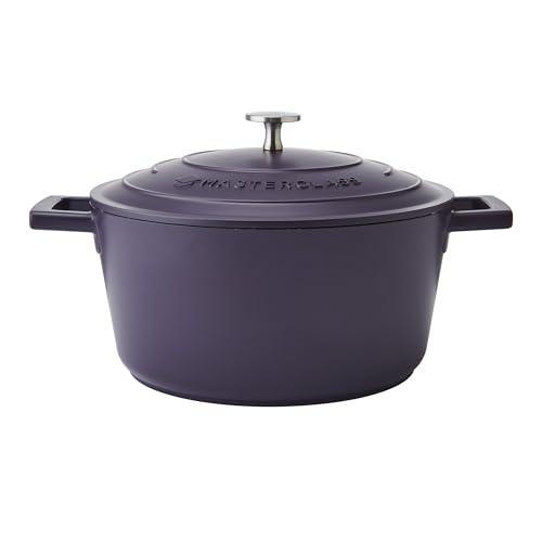 MasterClass Cast Aluminium Casserole Dish With Self-Basting Lid Premium Quality Lightweight Non-Stick Medium Round Purple Hob To Oven Safe Cooking Pot For Curries Dishwasher Safe, 24cm, 4L