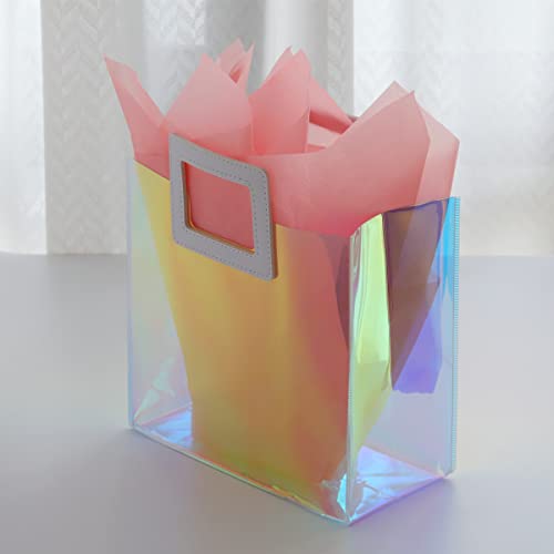 VUOJUR-83-Holographic-Small-Gift-Bag-with-Tissue-Paper-Reusable-Birthday-Gift-Bag-for-Girls-Women-Iridescent-Bachelorette-Wedding-Bridal-Bridesmaid-Tote-Gift-Bag-Pack-of-1-S-Glossy-Coral
